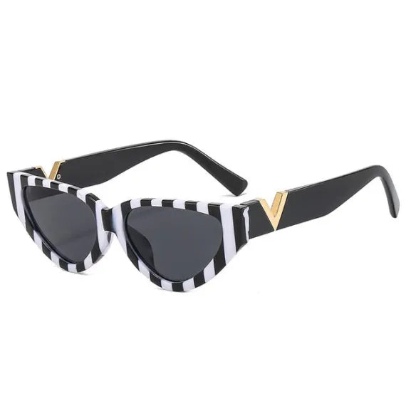 Ochelari de Soare V-Cat – Stil Pisică, Alb-Negru